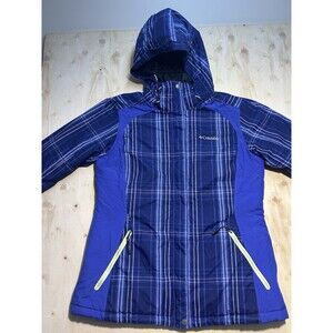 ( $150 new) Columbia Women's Blue Plaid Hooded Full Zip Jacket w/ Pockets Size L